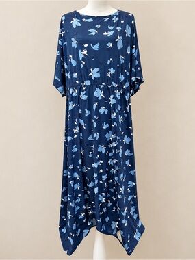 ELOQUII Blue Floral Empire Waist Kimono Sleeve Maxi Dress Plus Size 24